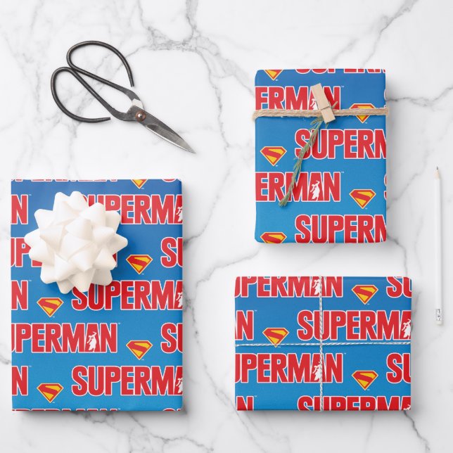 Classic Superman Bold Logo Wrapping Paper Sheets (Front)
