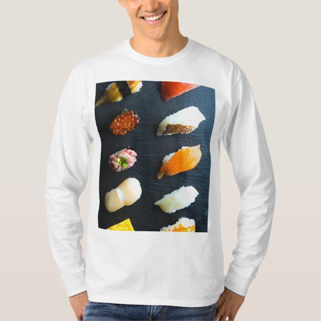 Classic Sushi Set – 10 classic pieces on a stone p T-Shirt (Front)