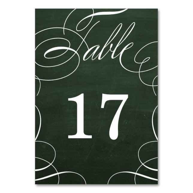 Classic Swash Chalkboard Wedding Table Number Card (Front)