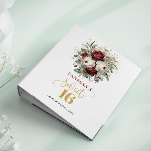 Classic Sweet Sixteen Blush Burgundy Floral Photo 3 Ring Binder