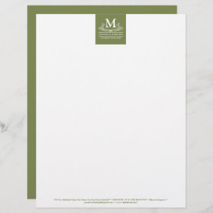 Classic Swirl Ornament Initial on Rustic Green Letterhead