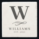 Classic Swirl Simple Monogram Family Stone Coaster<br><div class="desc">Classic family coaster featuring classy swirl in the middle with your monogram above it. You can customize this product by adding your family name and the year the family was established. Fun personalized home decor gifts!</div>