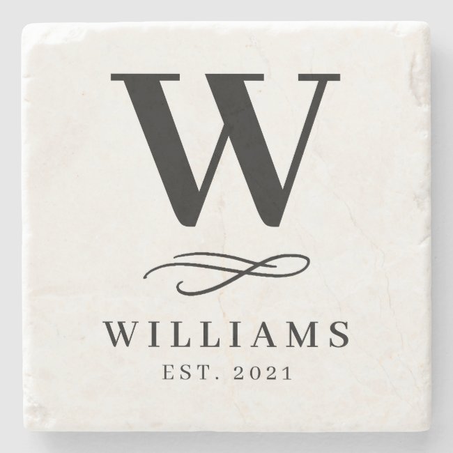 Classic Swirl Simple Monogram Family Stone Coaster