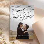 Classic Swooping Calligraphy Save The Date<br><div class="desc">This classic and traditional style save the date with one photo placeholder card is ideal for couples who love a traditional aesthetic. The front comes with the words "save our date" written in a romantic, classic, swooping calligraphy typeface. The background color on the back of the cardcan be changed to...</div>