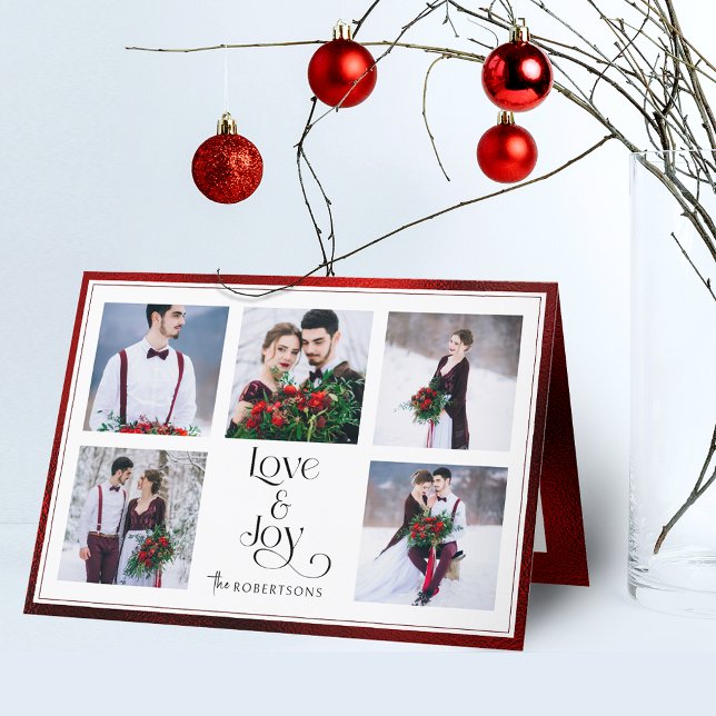 Classic Tailored Love & Joy Typography 5-Photo Holiday Card (Creator Uploaded)