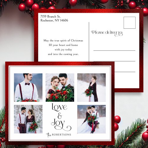 Classic Tailored Love  Joy Typography 5_Photo Holiday Postcard