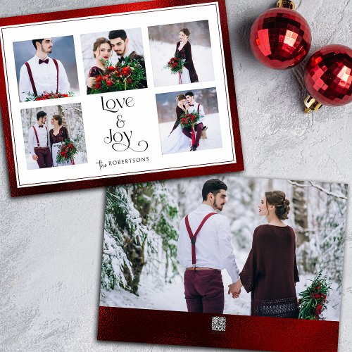 Classic Tailored Love  Joy Typography Multi_Photo Holiday Card