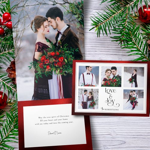 Classic Tailored Love  Joy Typography Multi_Photo Tri_Fold Holiday Card