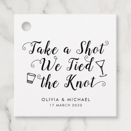 Classic Take A Shot Tied the Knot Wedding Drink Favor Tags