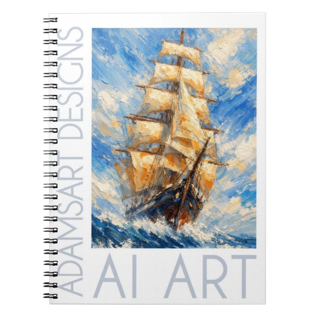 Classic Tall Ship at Sea – Impasto Nautical Art Notebook (Front)