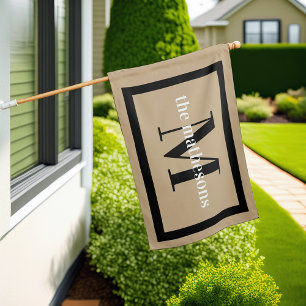 Classic Tan & Black Family Name & Monogram House Flag