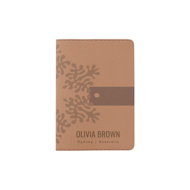 CLASSIC TAN LEATHER MANDALA DESIGN MONOGRAM PASSPORT HOLDER (Front)