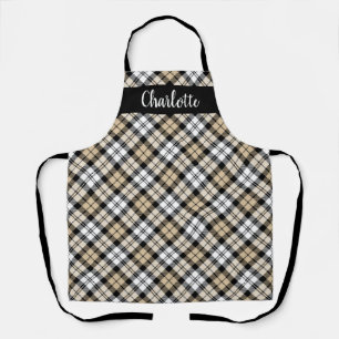 Classic Tan White Black Watch Plaid Monogram Apron