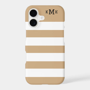 Classic Tan White Striped Monogram iPhone 17 Case