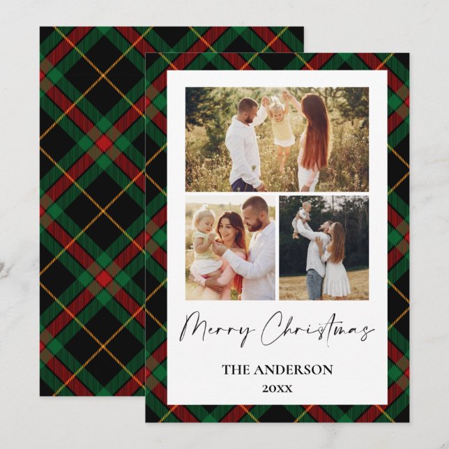 Classic Tartan Christmas Card | Photo Collage (Front/Back)