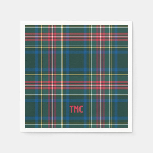 Classic Tartan Plaid Christmas Initials Preppy Napkins (Front)