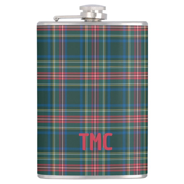 Classic Tartan Plaid Christmas Pattern Initials Flask (Front)