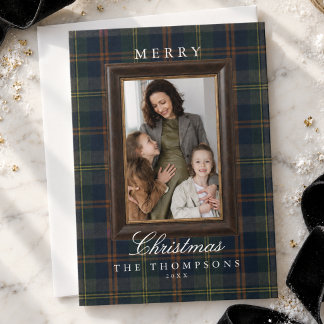 Classic Tartan Plaid Framed Family Photo Christmas Holiday Card