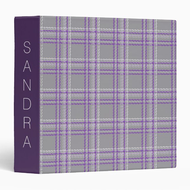 Classic tartan plaid. Gray, lilac 3 Ring Binder (Front/Spine)