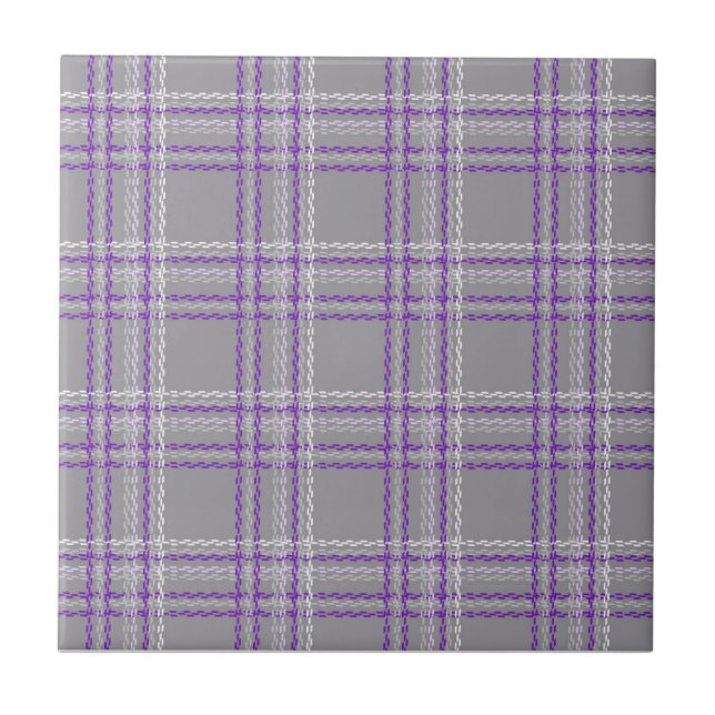 Classic tartan plaid. Gray, lilac Ceramic Tile (Front)