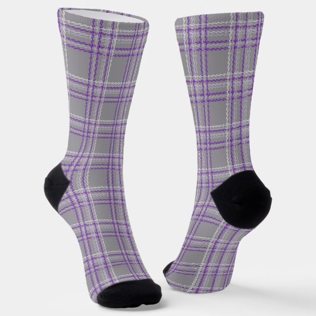 Classic tartan plaid. Gray, lilac Socks (Angled)