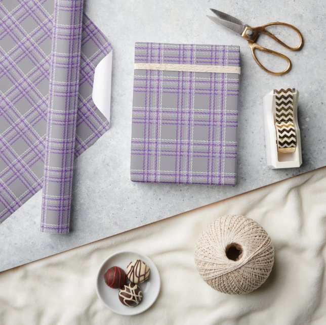 Classic tartan plaid. Gray, lilac  Wrapping Paper (Crafts)