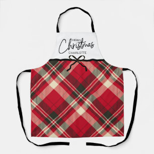 Classic Tartan Plaid Merry Christmas Custom Apron