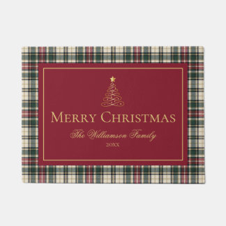 Classic Tartan Plaid Merry Christmas Family Custom Doormat