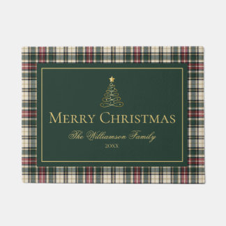 Classic Tartan Plaid Merry Christmas Family Custom Doormat