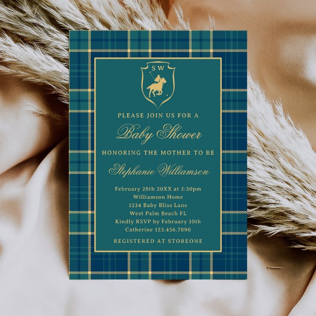 Classic Tartan Plaid Old Money Polo Baby Shower Invitation (Creator Uploaded)