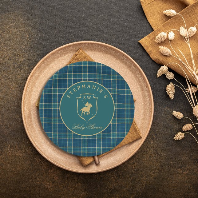 Classic Tartan Plaid Polo Equestrian Baby Shower Paper Plates (Creator Uploaded)