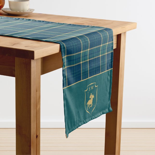 Classic Tartan Plaid Polo Equestrian Monogrammed Long Table Runner (Creator Uploaded)