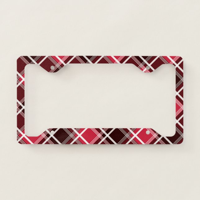 Classic Tartan Plaid Red Black Custom License Plate Frame (Front)