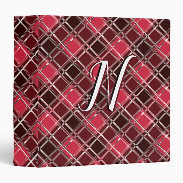Classic Tartan Plaid Red Black Monogram Custom 3 Ring Binder (Front/Spine)