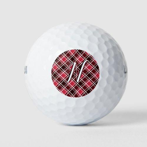 Classic Tartan Plaid Red Black Monogram Custom Golf Balls