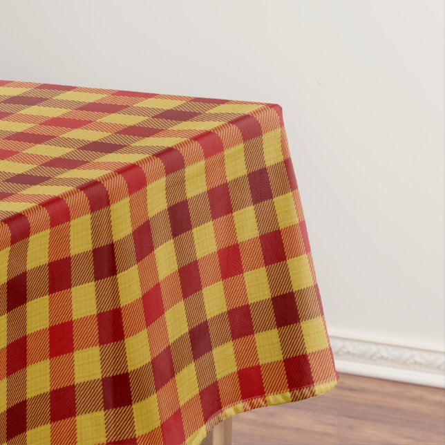 Classic Tartan Plaid Red Brown Checkered Pattern Tablecloth (In Situ)