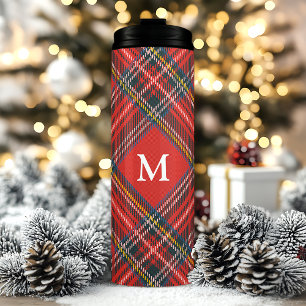 Classic Tartan Plaid Red Christmas Monogram Thermal Tumbler