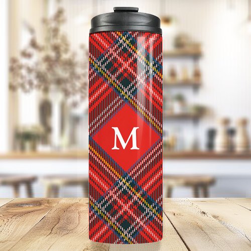 Classic Tartan Plaid Red Christmas Monogram Thermal Tumbler