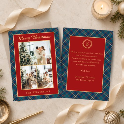 Classic Tartan Plaid Red Multi Photo Christmas Holiday Card