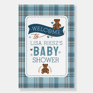Classic Tartan Plaid Teddy Bear, Baby Boy Shower Foam Board