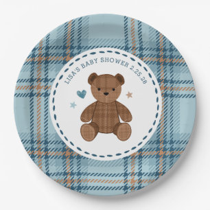 Classic Tartan Plaid Teddy Bear, Baby Boy Shower Paper Plates