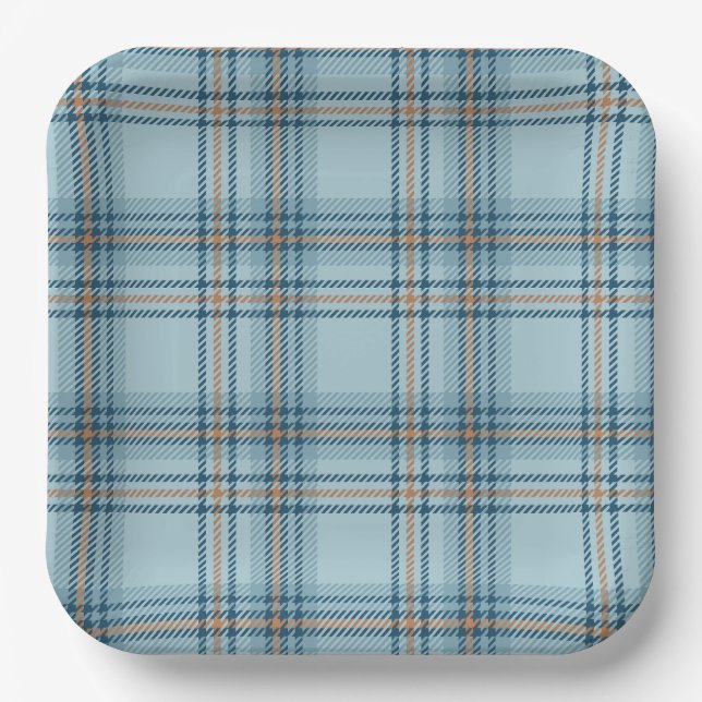 Classic Tartan Plaid Teddy Bear, Baby Boy Shower Paper Plates (Front)