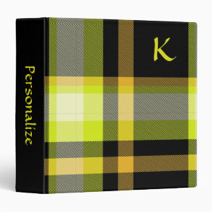 Classic Tartan Plaid Yellow Black Pattern Monogram 3 Ring Binder