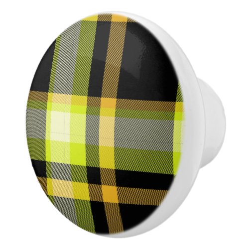 Classic Tartan Plaid Yellow Black Pattern Stylish Ceramic Knob