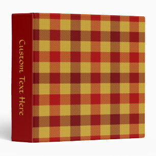 Classic Tartan Plaid Yellow Red Checkered Pattern 3 Ring Binder