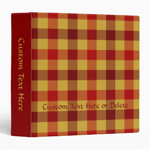 Classic Tartan Plaid Yellow Red Checkered Pattern  3 Ring Binder