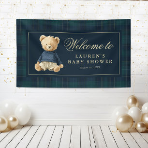 Classic Tartan Polo Bear Baby Shower Welcome Banner