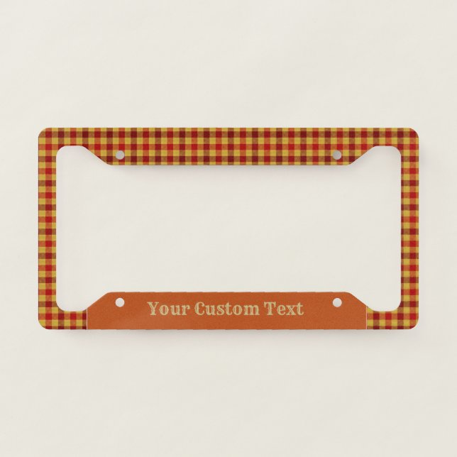 Classic Tartan Red Gold Scottish Pattern Custom License Plate Frame (Front)