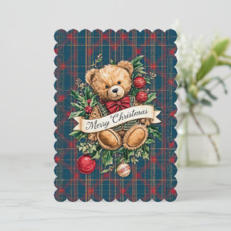 Classic Tartan Teddy 1 photo flat Holiday Card
