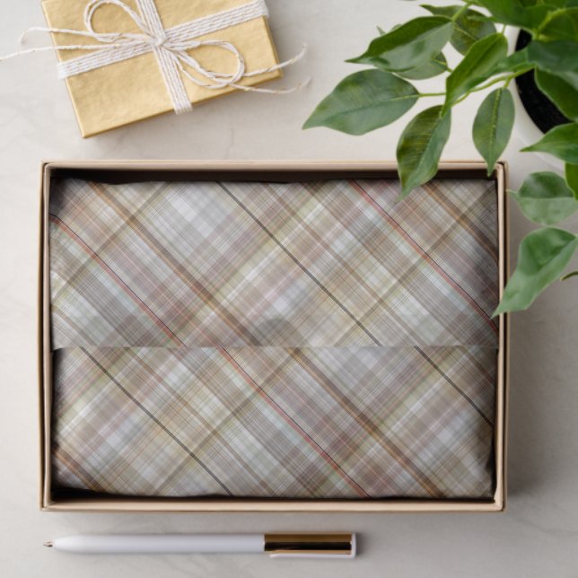 Classic Taupe Beige Brown Gray White Gingham Tissue Paper (Gift)